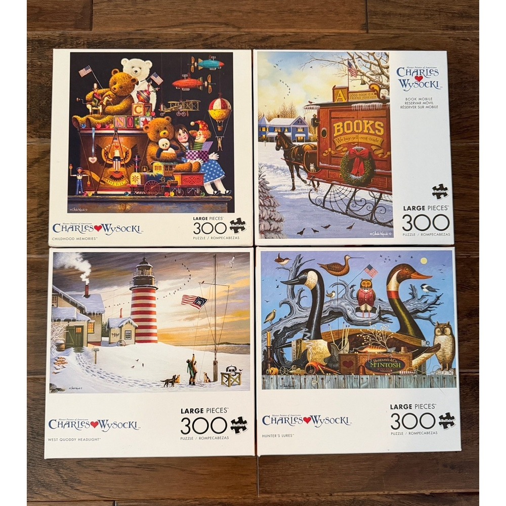 Charles Wysocki Large 300 Piece Jigsaw Puzzle Buffalo Lot of 4 Complete Posters